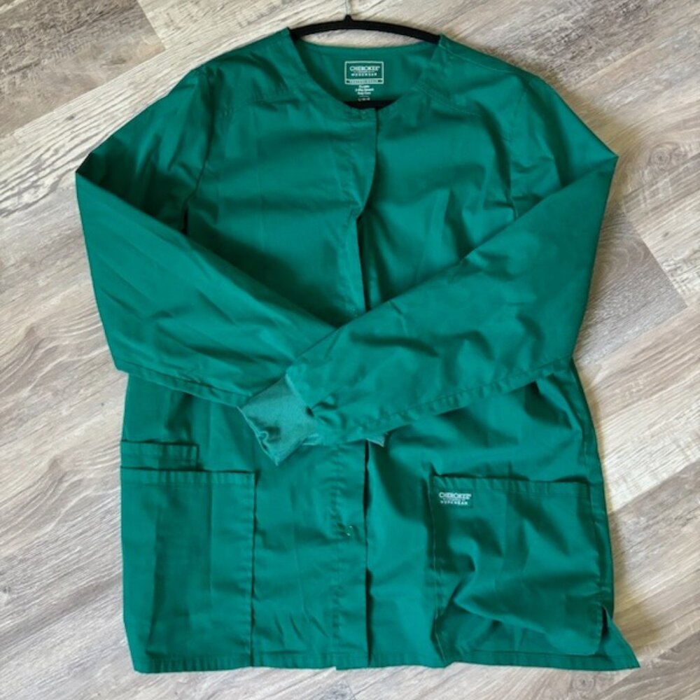 LIKE NEW Cherokee Scrub Snap Front Scrub Jacket Hunter Green (Sz:Large)
